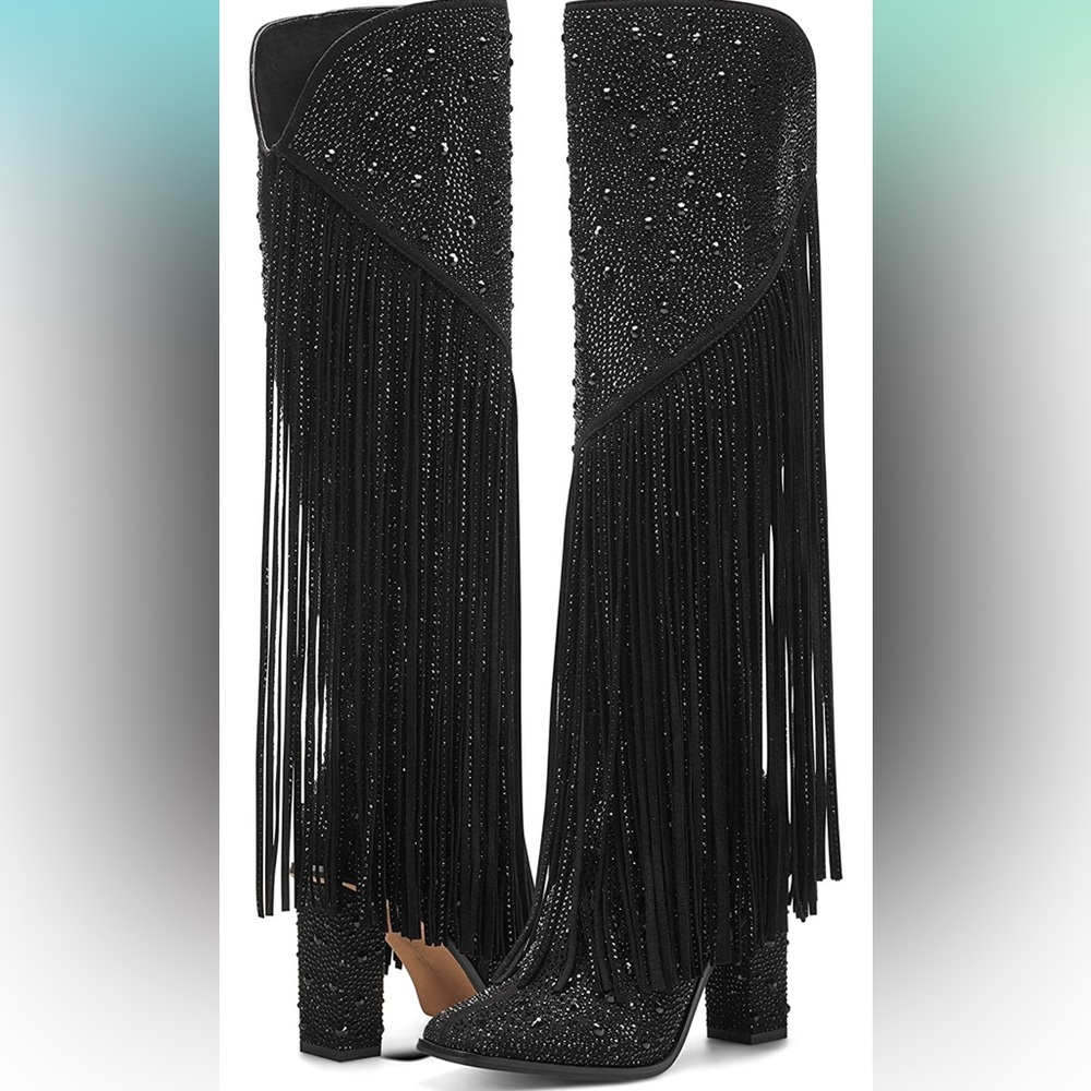crystal fringe boots